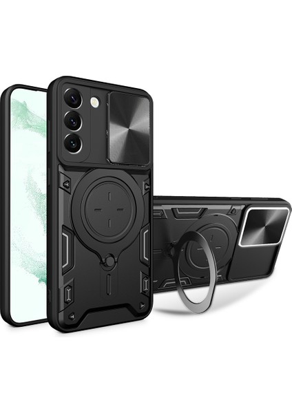 Samsung Galaxy S22 5g Döner Kickstand Sırt Kapak Pc + Tpu Slayt Kamera Kapağı ile Telefon Kılıfı (Yurt Dışından)