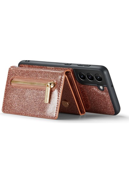 Samsung Galaxy S22 5g Işıltılı Pu Deri Kaplı Pc+Tpu Cüzdan Kasası Manyetik Çıkarılabilir Kickstand Fermuar Cep Telefonu Kapağı (Yurt Dışından) modelleri