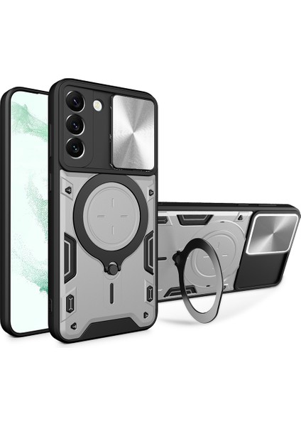 Samsung Galaxy S22 5g Döner Kickstand Sırt Kapak Pc + Tpu Slayt Kamera Kapağı ile Telefon Kılıfı (Yurt Dışından)