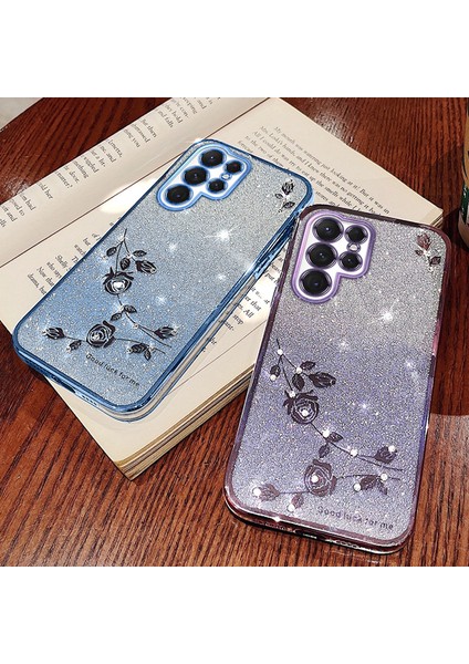 Samsung Galaxy S22 Ultra 5g Anti-Shock Anti-Shitter Tozu Esnek Tpu Cep Telefon Kapağı Çiçek Desen Dekor Rhinestone Telefon Kılıfı Kabuk (Yurt Dışından) indirimleri