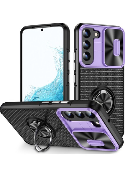 Samsung Galaxy S22 5g Pc+Tpu Kickstand Case Slayt Kamera Lens Koruyucu ile Telefon Kılıfı (Yurt Dışından)