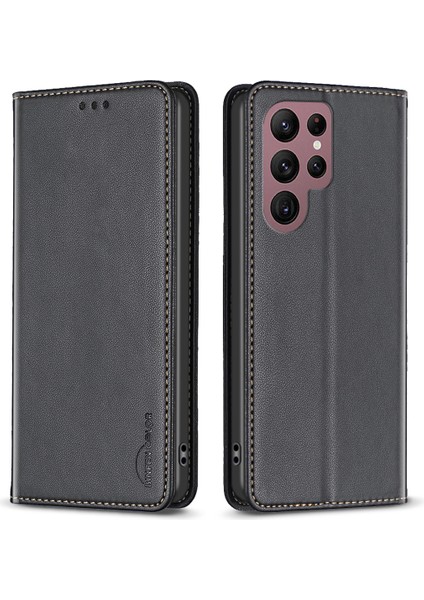 Samsung Galaxy S22 Ultra 5g Pu Deri Telefon Kapak Kartı Tutucu Stand Gizli Manyetik Adsorpsiyon Kutusu (Yurt Dışından)