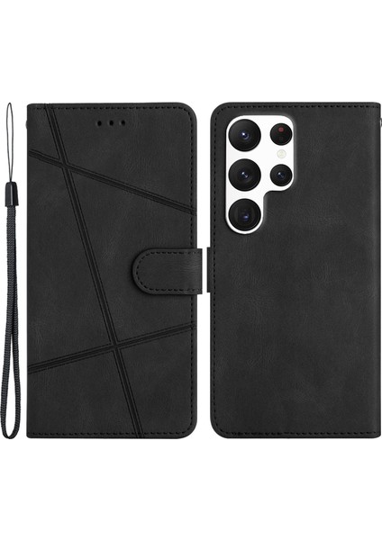 Samsung Galaxy S22 Ultra 5g Pu Deri Deri Flip Telefon Kılıfı Baskalı Çizgiler Stand Manyetik Toka Cüzdan Kapağı Kayış (Yurt Dışından)