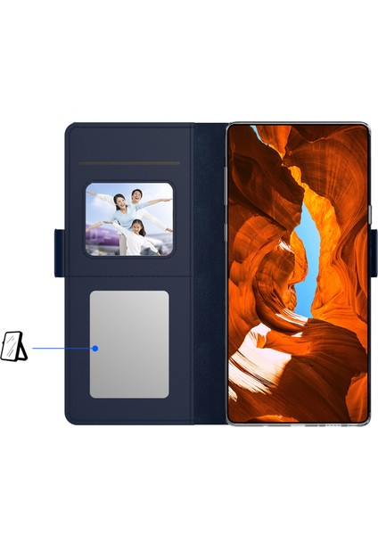 Samsung Galaxy S22 5g Anti-Çizelge Pu Deri Deri Flip Telefon Kılıf Kart Tutucu Stand Çift Manyetik Toka Telefon Kapağı Makyaj Aynalı (Yurt Dışından) modelleri