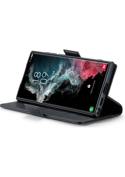 Samsung Galaxy S22 Ultra 5g Deri Cüzdan Kılıfı Rfıd Blowantıng Stand Litchi Doku Telefon Kapağı (Yurt Dışından)