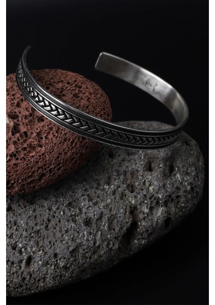 925 Ayar Motifli Gümüş Kelepçe Bileklik - Silver fiyatları