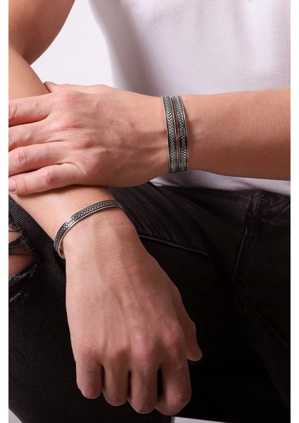 925 Ayar Motifli Gümüş Kelepçe Bileklik - Silver fırsatları