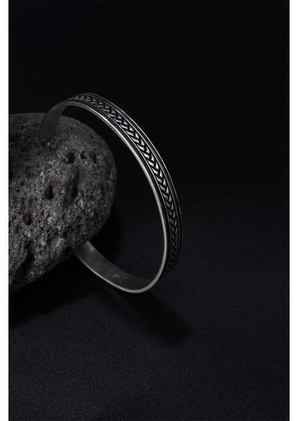 925 Ayar Motifli Gümüş Kelepçe Bileklik - Silver indirimleri