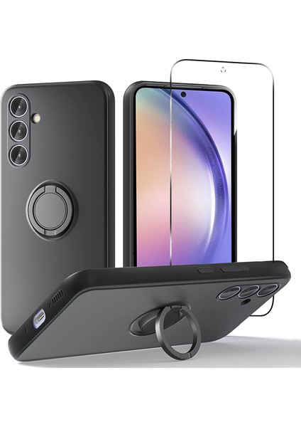 Samsung Galaxy A54 5g Kickstand Sıvı Silikon Telefon Kılıfı 2.5d Ark Kenar Temperli Cam Ekran Film (Yurt Dışından)