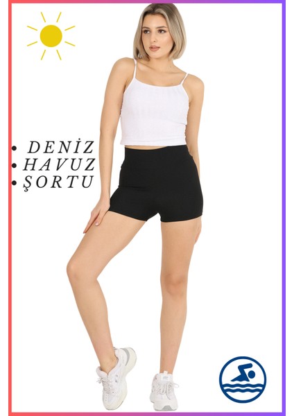 Missmaral Kadın Siyah Deniz Havuz Şortu Yüksek Bel Mevsimlik Günlük Kullanıma Uygun 1080