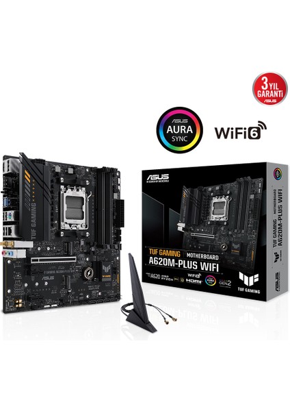 Tuf Gamıng A620M-Plus Wıfı Amd A620 Am5 Ddr5 6400 2Xdp Hdmı Çift M2 Usb3.2 Ax Wifi + Bt Aura Rgb 2.5Gbit Lan Matx (Tuf Gamıng A620M-Plus Wıfı) Anakart