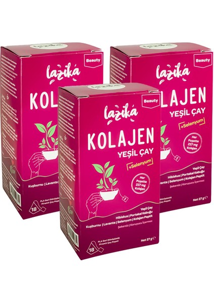 Kolajen Piramit Poşet Yeşil Çay 3 x 18 Poşet