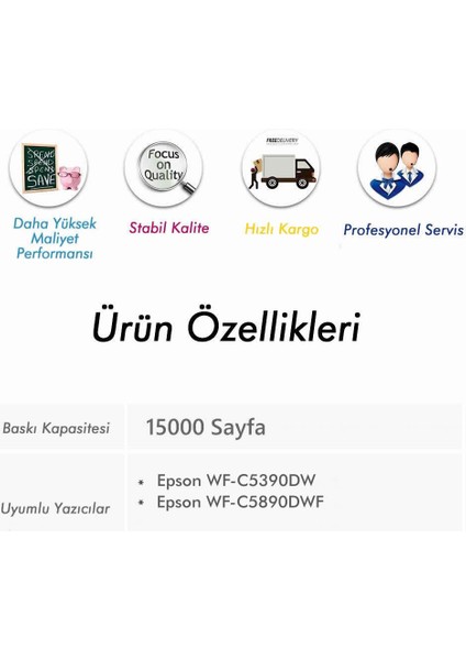 Epson WF-C5890 Mavi Mürekkep 500 ml (Muadil)