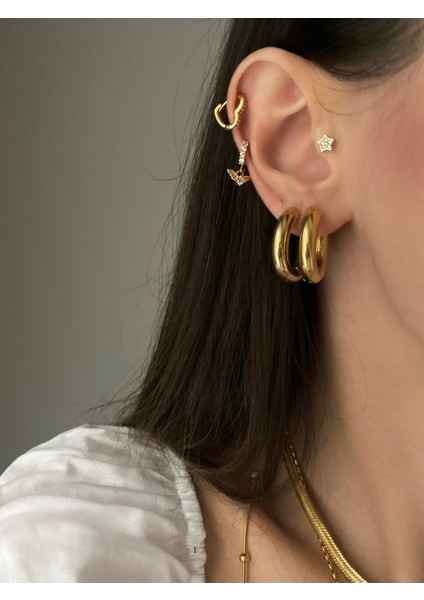 Çelik Mini Double Halka Küpe 2'li