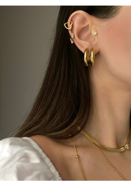 Çelik Mini Double Halka Küpe 2'li fiyatları