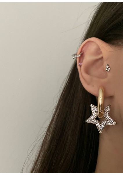 Zirkon Taşlı Silver Yıldız Detaylı 2'li Küpe