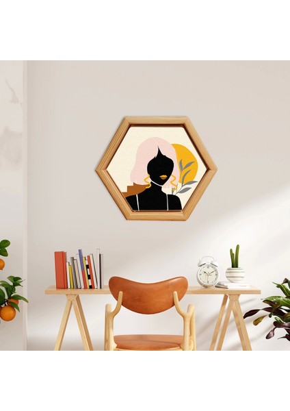 Sayılarla Minimalist Ahşap Çerçeveli Hobi Tablo Setleri 24 x 28 cm Tuval Şasesine Gerili Altıgen Kadın Figürü