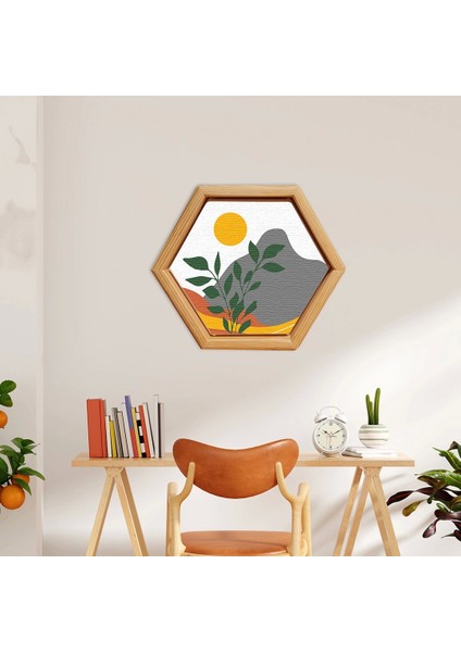 Sayılarla Minimalist Ahşap Çerçeveli Hobi Tablo Setleri 24 x 28 cm Tuval Şasesine Gerili Altıgen Manzaradaki Bitki
