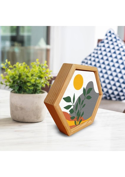 Sayılarla Minimalist Ahşap Çerçeveli Hobi Tablo Setleri 24 x 28 cm Tuval Şasesine Gerili Altıgen Manzaradaki Bitki