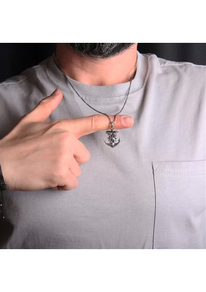 925 Ayar Gümüş Çapa ve Kartal Motifli Erkek Kolyesi modelleri