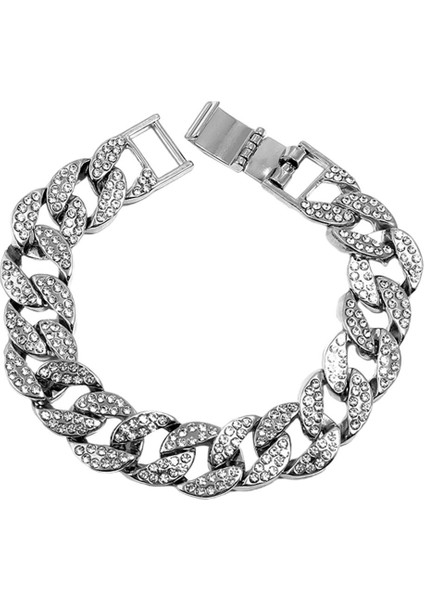 Küba Zinciri, Katı / Punk Miami Ağır Bağlantı Moda Takı Hediye Güçlü Bling Uzun Gümüş 7.87 Inç (Yurt Dışından)