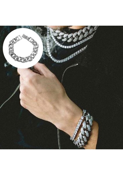 Küba Zinciri, Katı / Punk Miami Ağır Bağlantı Moda Takı Hediye Güçlü Bling Uzun Gümüş 7.87 Inç (Yurt Dışından) fiyatları