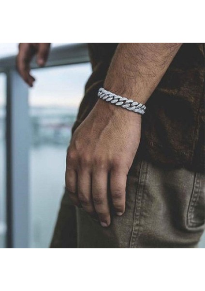 Küba Zinciri, Katı / Punk Miami Ağır Bağlantı Moda Takı Hediye Güçlü Bling Uzun Gümüş 7.87 Inç (Yurt Dışından) modelleri