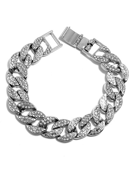 Küba Zinciri, Katı / Punk Miami Ağır Bağlantı Moda Takı Hediye Güçlü Bling Uzun Gümüş 7.87 Inç (Yurt Dışından) fırsatları