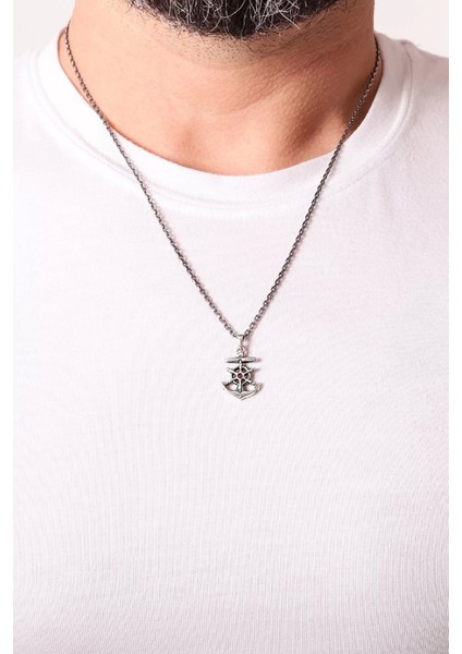 925 Ayar Dümenli Gemi Çapası Erkek Kolye Silver