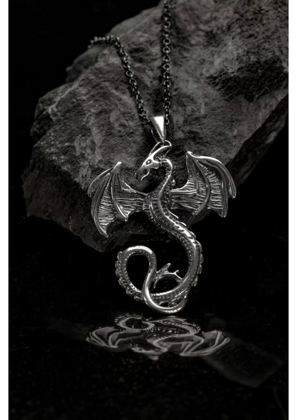 925 Ayar Gümüş Dragon Ejderha Model Erkek Kolye