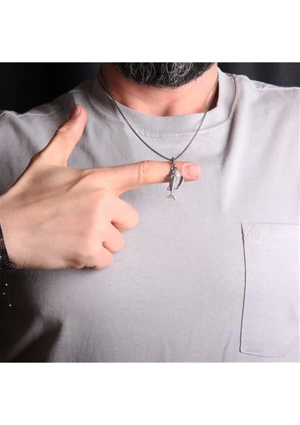 925 Ayar Gümüş Balık Motifli Erkek Kolye modelleri