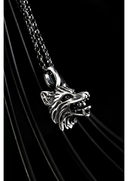 925 Ayar Gümüş Kurt Kafası Erkek Kolye