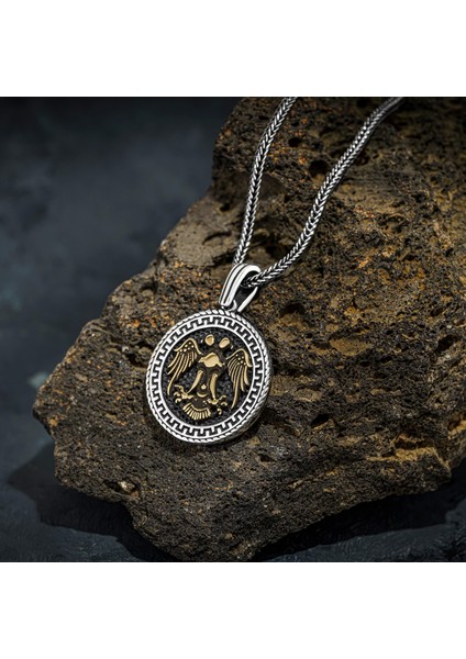 925 Ayar Gümüş Çift Başlı Selcuklu Kartalı Erkek Kolye