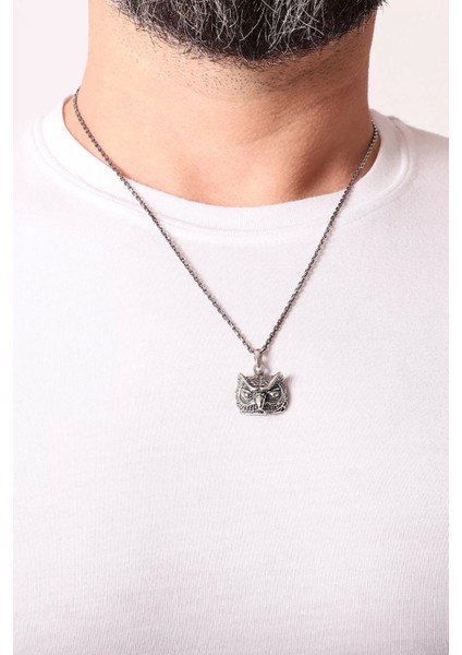 925 Ayar Baykuş Figürlü Erkek Kolye Silver
