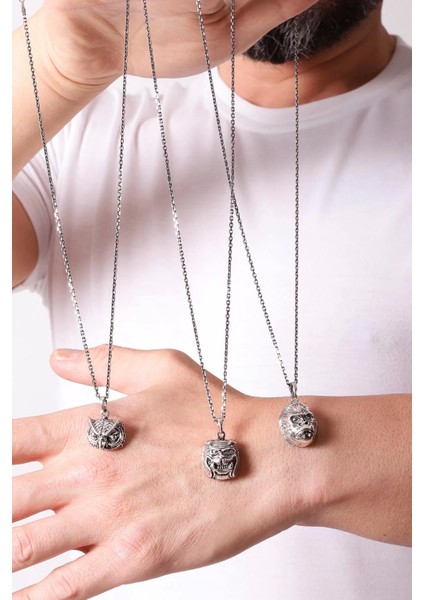 925 Ayar Baykuş Figürlü Erkek Kolye Silver