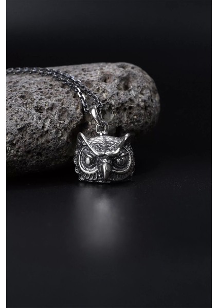 925 Ayar Baykuş Figürlü Erkek Kolye Silver