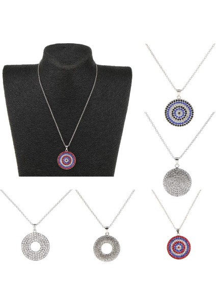 Rhinestone Yuvarlak Disk Kolye Kolye Gümüş Kaplama Gerdanlık Takı 1 (Yurt Dışından)