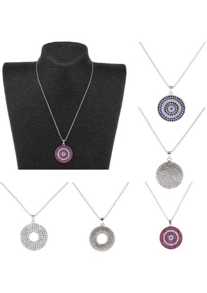 Rhinestone Yuvarlak Disk Kolye Kolye Gümüş Kaplama Gerdanlık Takı 2 (Yurt Dışından)