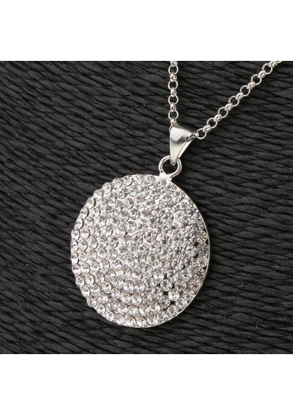 Rhinestone Yuvarlak Disk Kolye Kolye Gümüş Kaplama Gerdanlık Takı 2 (Yurt Dışından)