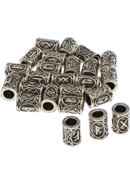 Nortalya / Viking Rune Sakal Boncuk 24 Set Charm Boncuk - Sakallar, Saç, Takı Bronz (Yurt Dışından)