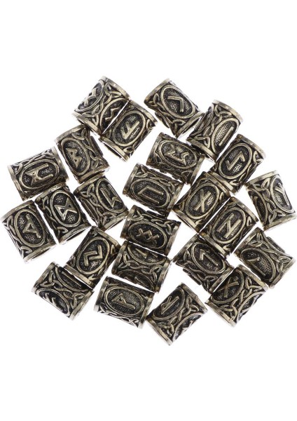 Nortalya / Viking Rune Sakal Boncuk 24 Set Charm Boncuk - Sakallar, Saç, Takı Bronz (Yurt Dışından)