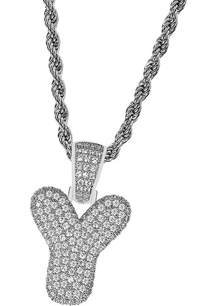 Lüks Mikro Zirkon 18 K Altın Hip Hop Mektup Z / W / x / Y Kolye Kolye Erkek Moda Takı - Y Gümüş (Yurt Dışından) fırsatları