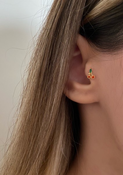 Kadın Kiraz Detaylı Tragus Kıkırdak Piercing