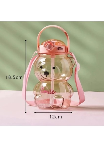 Smile Ayıcık Model Su Matarası Su Şişesi Suluk 1000ML Turuncu Suluk