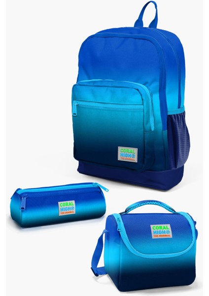 3'lü Okul Çanta Seti Lacivert Mavi Renk Geçişli Ergonomik Tasarım 14.4 Litre