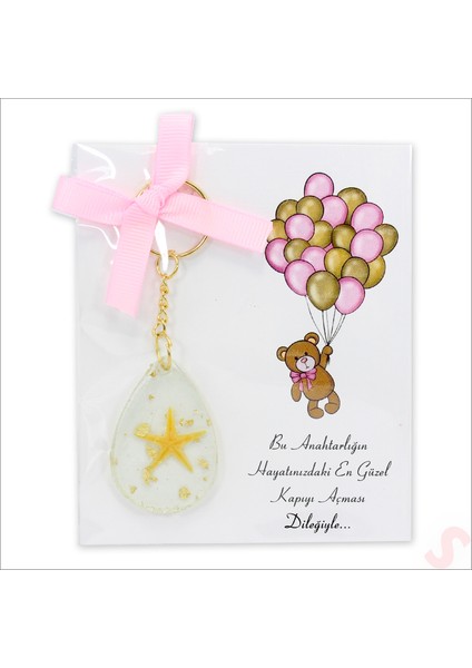 Epoksi Yıldızlı Kartlıklı Anahtarlık - Altın