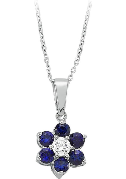 Safir ve Pırlanta Taşlı Papatya Kolye 0417P0034