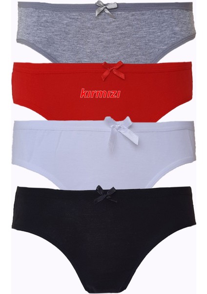 4lü Kadın Pamuklu Bikini Külot Renkli Fiyonklu Iç Çamaşırı