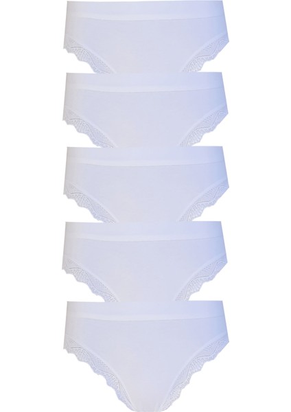 5li Kadın Pamuklu Paça Dantelli Yüksek Bel Külot Iç Çamaşırı Işık