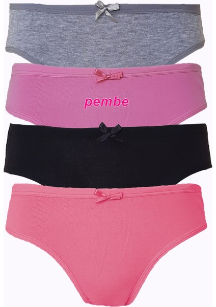 4lü Kadın Pamuklu Bikini Külot Renkli Fiyonklu Iç Çamaşırı